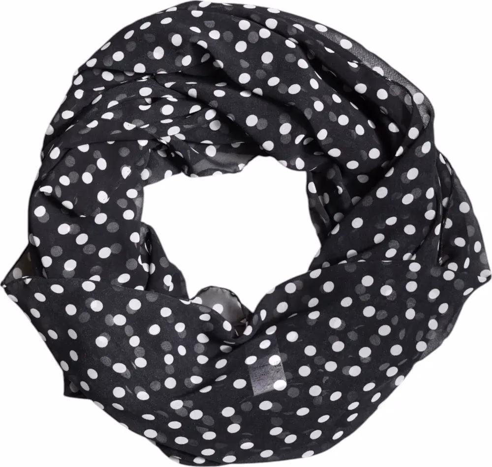 Dolce & Gabbana Black Polka Dots Polyester Wrap Shawl Scarf