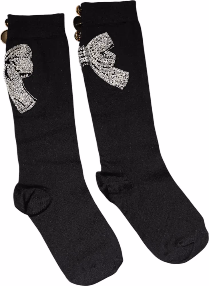 Dolce & Gabbana Black Knit Floral Crystal Embellishment Socks