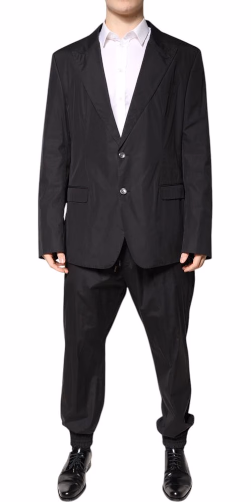 Dolce & Gabbana Black Cotton Single Breasted 2 Piece Suit