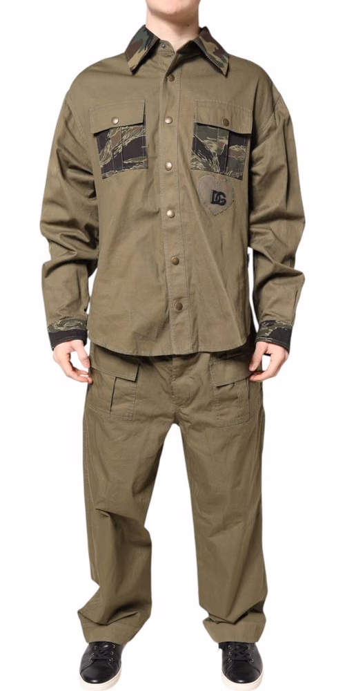 Dolce & Gabbana Brown Cotton Stretch Shirt Pants Casual Set