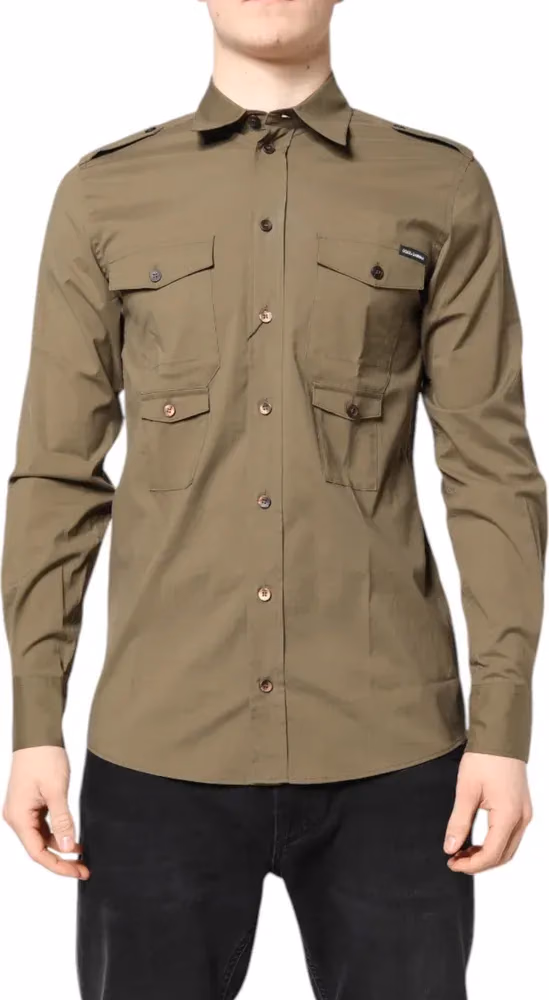 Dolce & Gabbana Brown Cotton Stretch Casual Long Sleeves Shirt
