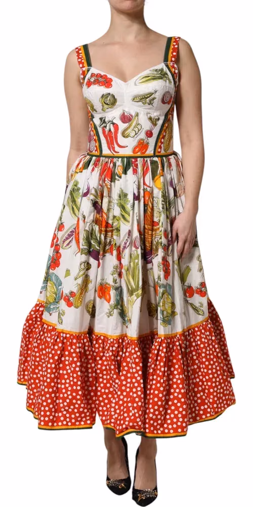 Dolce & Gabbana White Vegetables Sleeveless A-line Dress