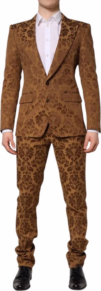 Dolce & Gabbana Brown Floral Jacquard SICILIA 2 Piece Suit