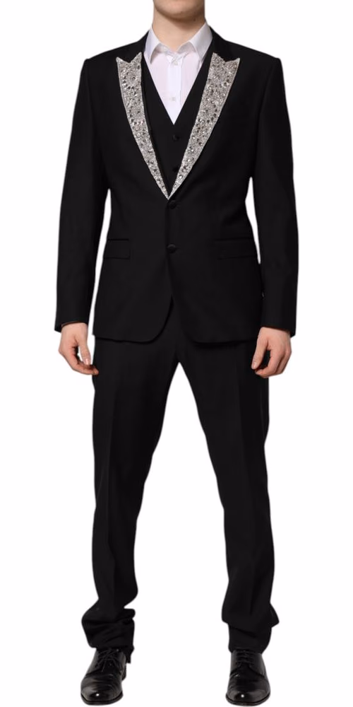 Dolce & Gabbana Black MARTINI Crystal Embellished 3 Pc Suit