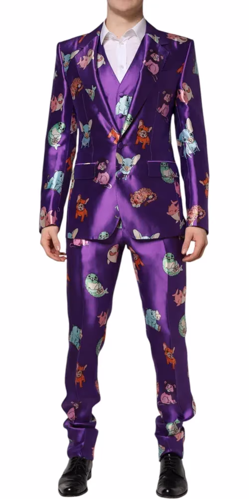 Dolce & Gabbana Purple Silk Animal Print 3 Piece Suit