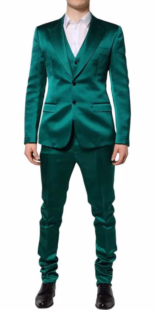 Dolce & Gabbana Green Silk 3 Piece Single Breasted Suit