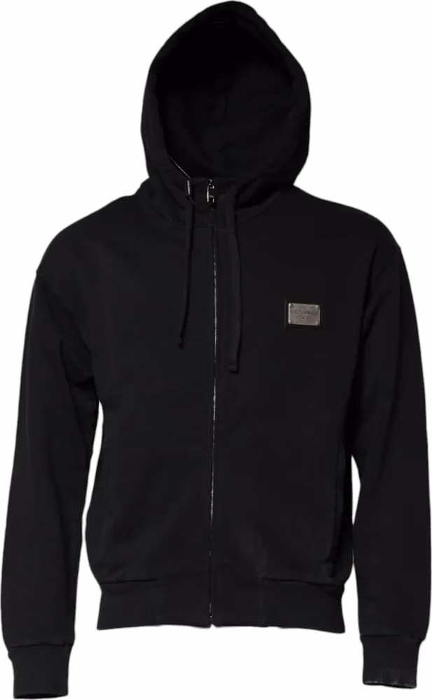 Dolce & Gabbana Black Logo Full Zip Hooded Men Sweatshirt Sweater