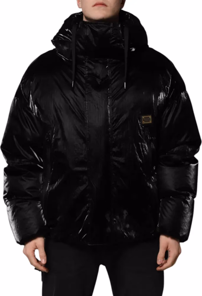 Dolce & Gabbana Black Logo Full Zip Hooded Quilted Jacket