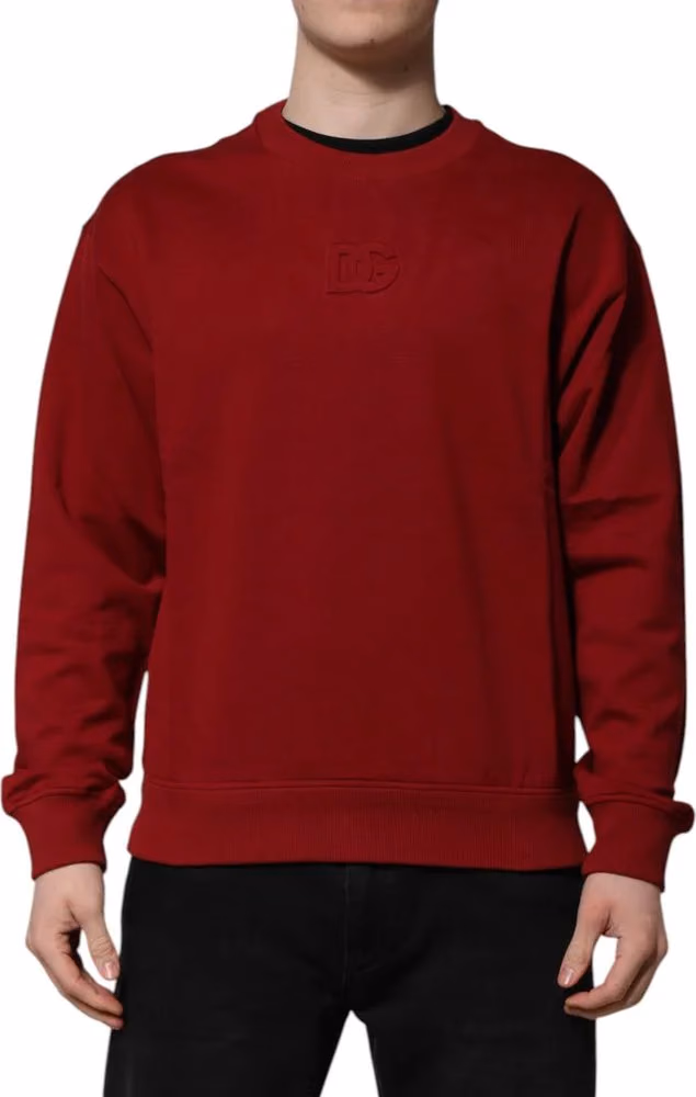 Dolce & Gabbana Red Embossed Logo Cotton Crew Neck Sweater