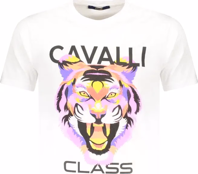 Cavalli Class Bianco Cotton Men T-Shirt
