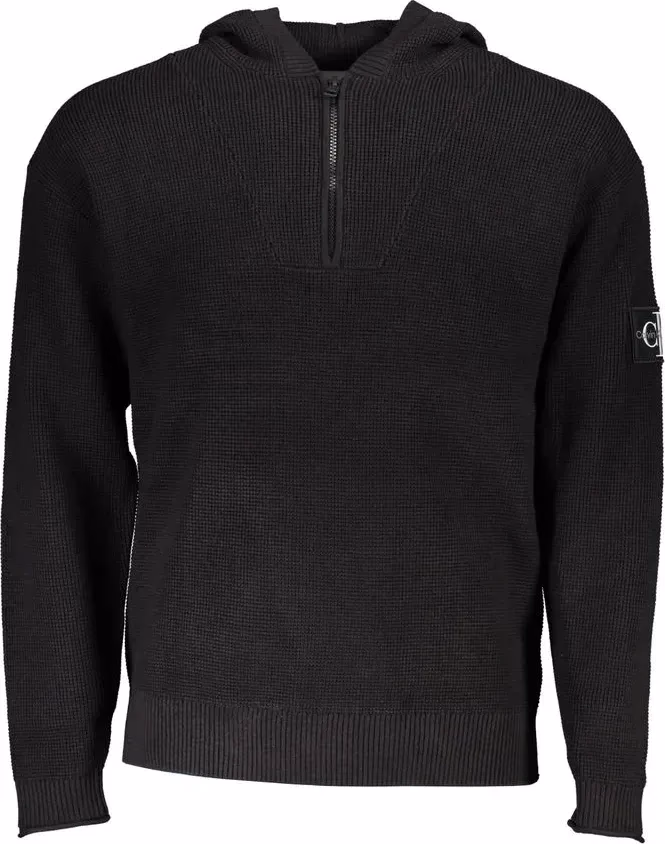 Calvin Klein Black Cotton Men's Sweater Hooded Half Zip