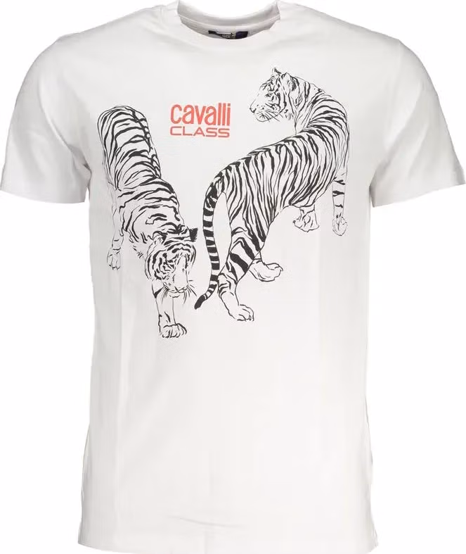 Cavalli Class Bianco Cotton Men T-Shirt