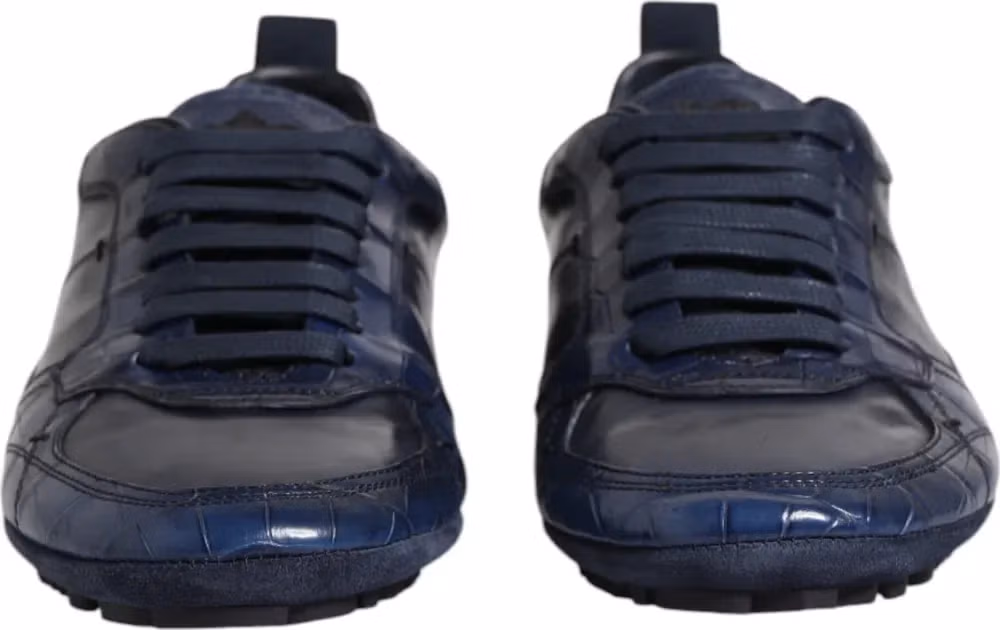 Dolce & Gabbana Dark Blue Leather Low Top Men Sneakers Shoes