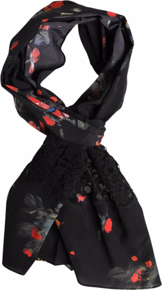 Dolce & Gabbana Black Floral Print Neck Warmer Wrap Scarf
