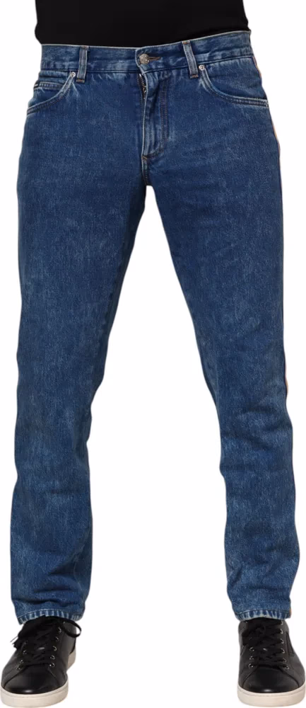 Dolce & Gabbana Blue Cotton Logo Plaque Denim Jeans