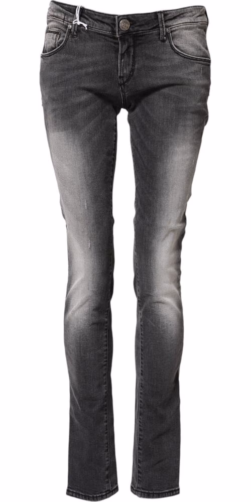 Acht Dark Gray Cotton Slim Fit Denim Low Waist Denim Jeans