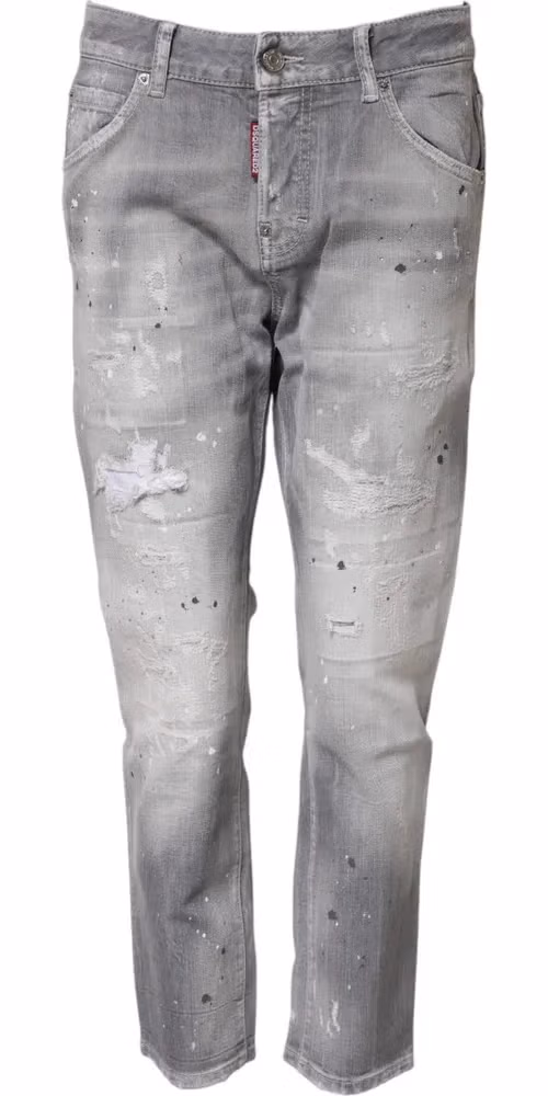Dsquared² Gray Washed Mid Waist Tapered Jeans