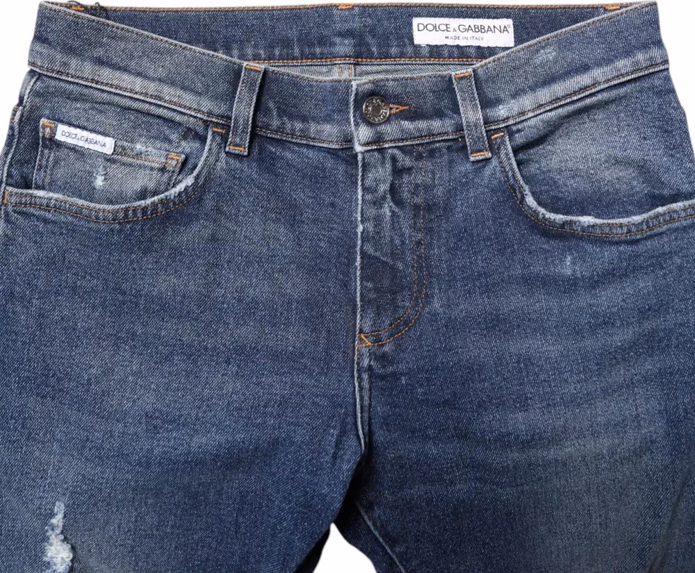 Dolce & Gabbana Blue Washed Skinny Cotton Tattered Denim Jeans