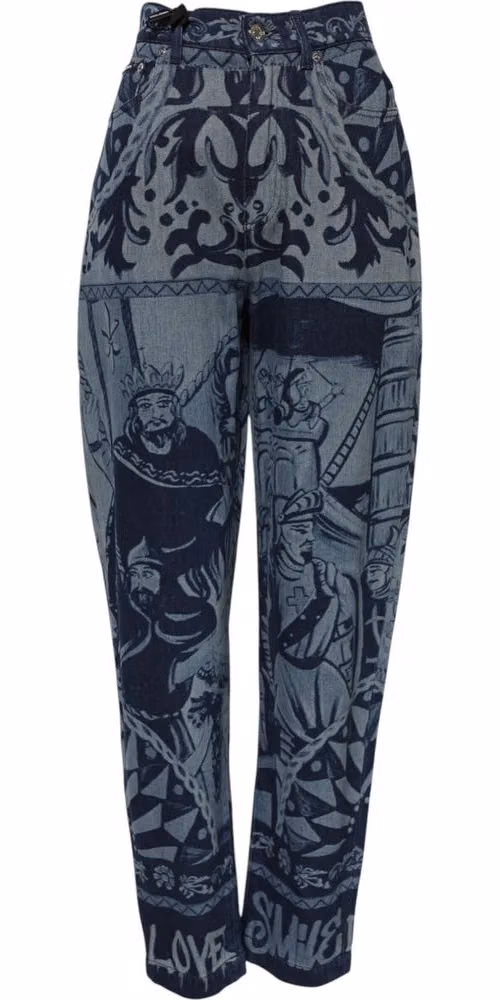Dolce & Gabbana Blue Graphic Print Tapered Denim Jeans