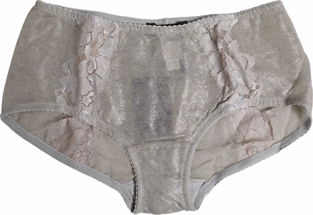 Dolce & Gabbana Gray Cotton Floral Lace High Waist Panty Underwear
