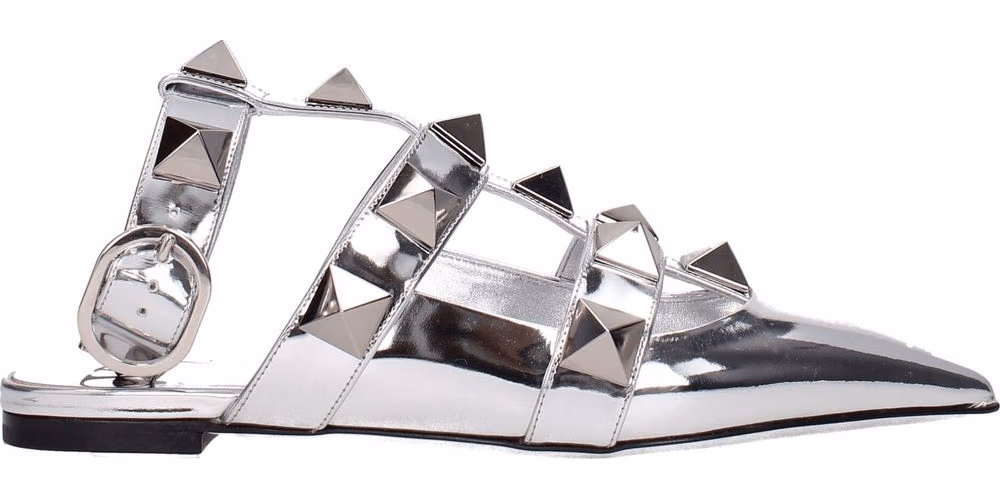 Valentino Garavani Gray Leather Flat Sandals