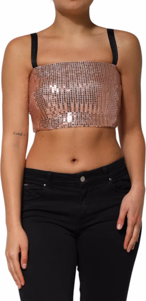 Dolce & Gabbana Pink Sequined Nylon Sleeveless Cropped Top