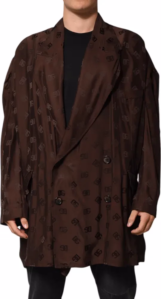 Dolce & Gabbana Brown Polyester Logo Monogram Coat Jacket