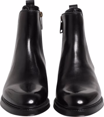 Black Chelsea Leather Mid Calf Boots Shoes