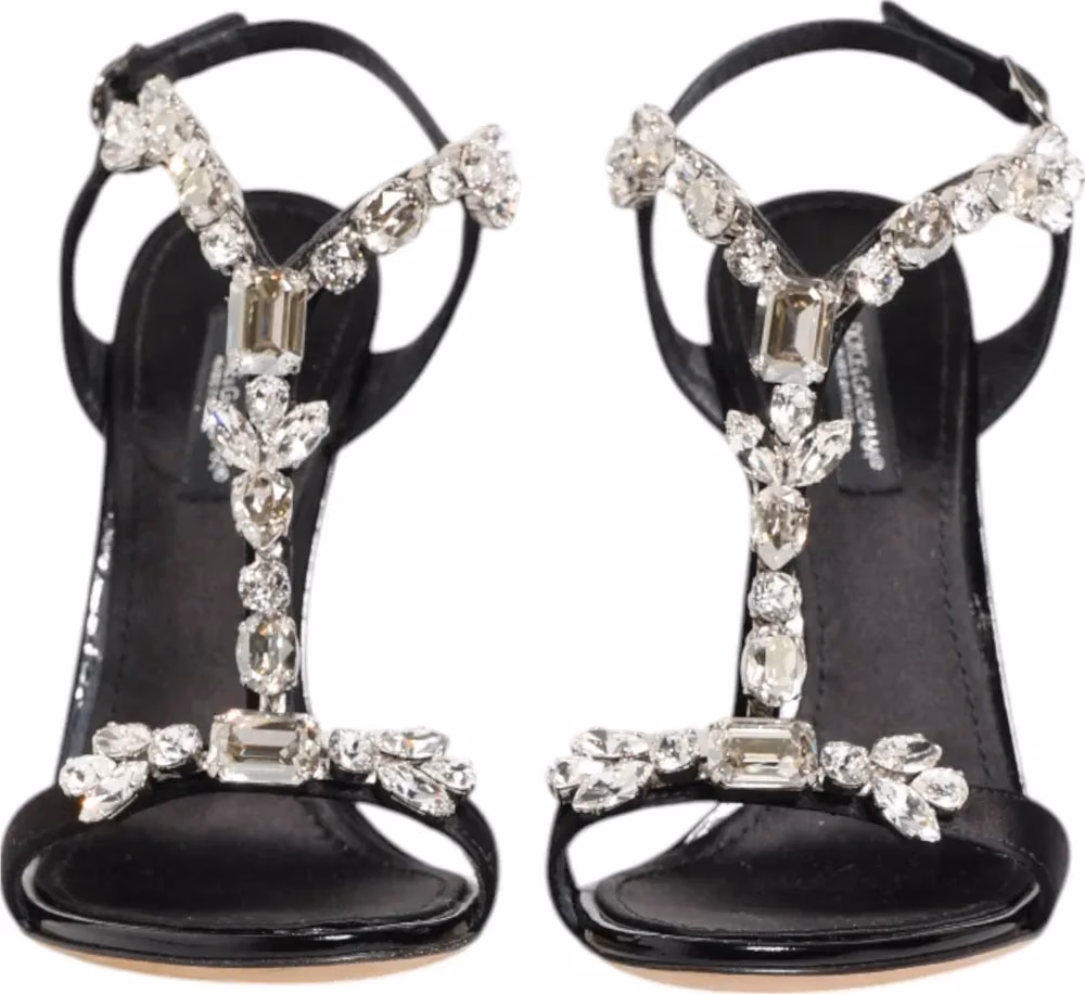 Dolce & Gabbana Black Keira Crystals Heels Sandals Shoes