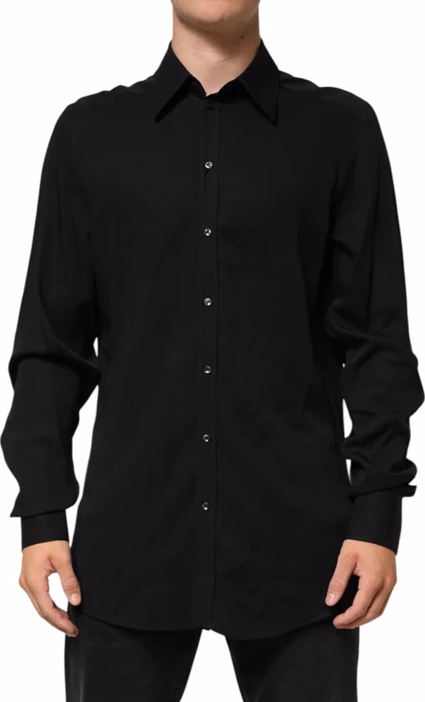 Dolce & Gabbana Black Viscose Long Sleeve Formal Dress Shirt