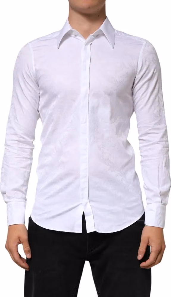 Dolce & Gabbana White Cotton MARTINI Paisley Jacquard Shirt