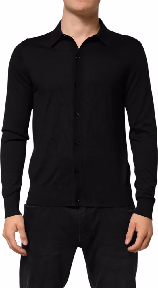 Dolce & Gabbana Black Silk Button Up Lightweight Sweater