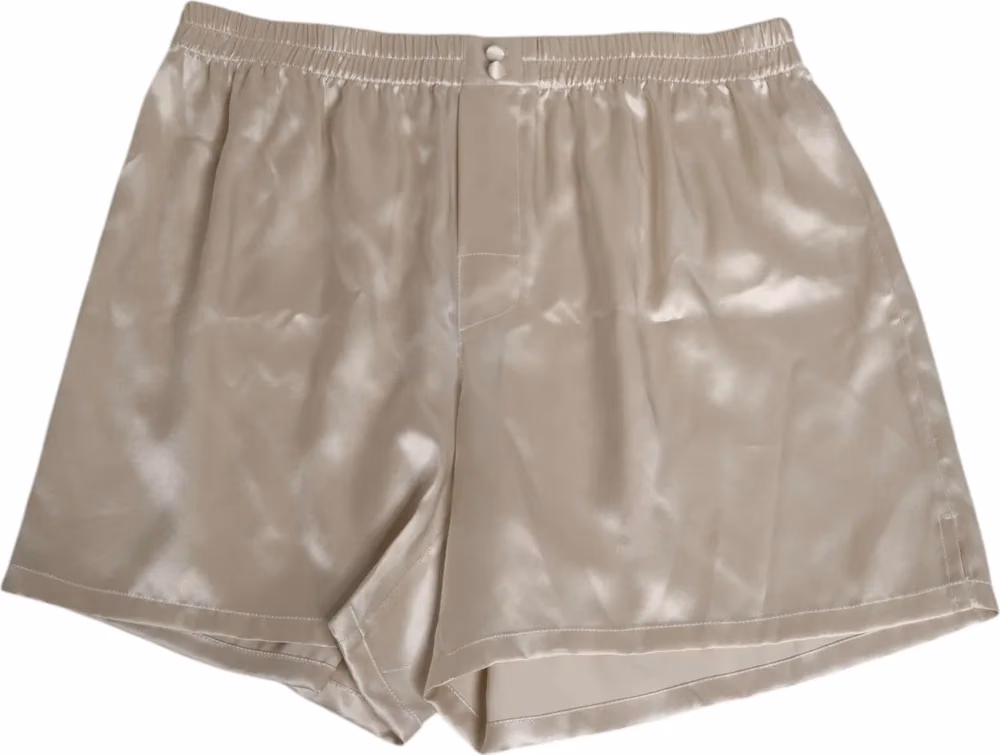Dolce & Gabbana Beige Silk Satin Elastic Men Boxer Short Swimwear
