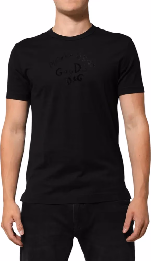 Dolce & Gabbana Black Cotton Velvet Logo Print Men T-shirt