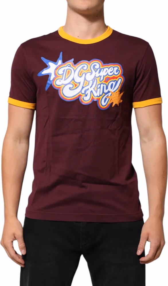 Dolce & Gabbana Burgundy Cotton DG Super King Logo T-Shirt
