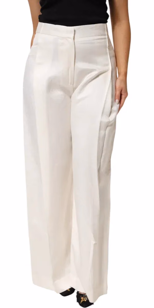 Brian Dales White Viscose Linen Wide Leg Palazzo Womens Pants