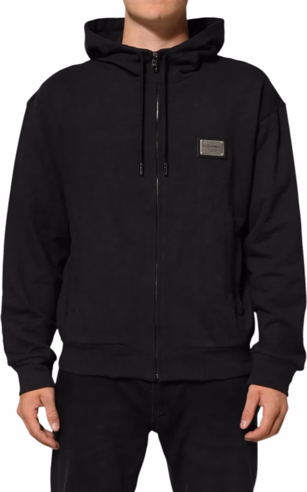 Dolce & Gabbana Black Logo FullZip Hooded Sweatshirt Sweater