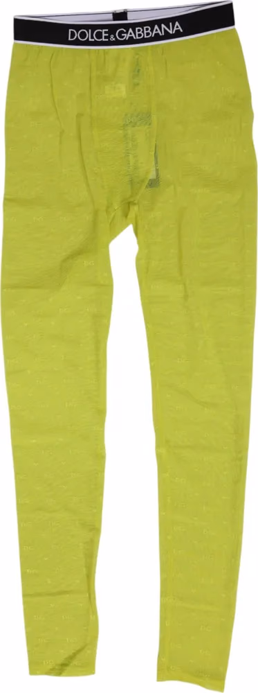 Dolce & Gabbana Neon Green Nylon Logo Lace Leggings Pants Underwear