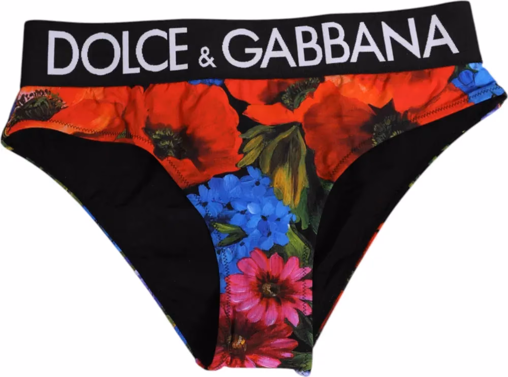 Dolce & Gabbana Black Floral Print High Waist Panty Underwear