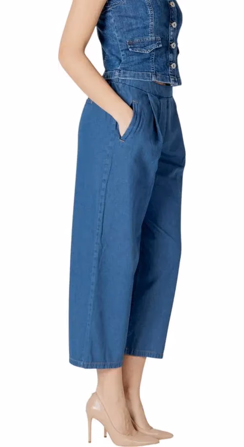ICHI Blue Cotton Cropped Jeans
