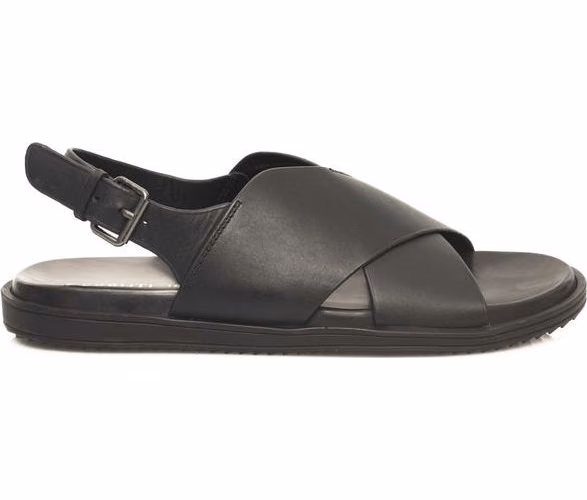Cerruti 1881 Black Leather Men Sandal