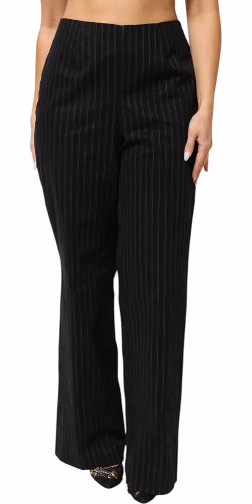 BENCIVENGA Black Wool Blend Pinstripe Straight Leg Pants
