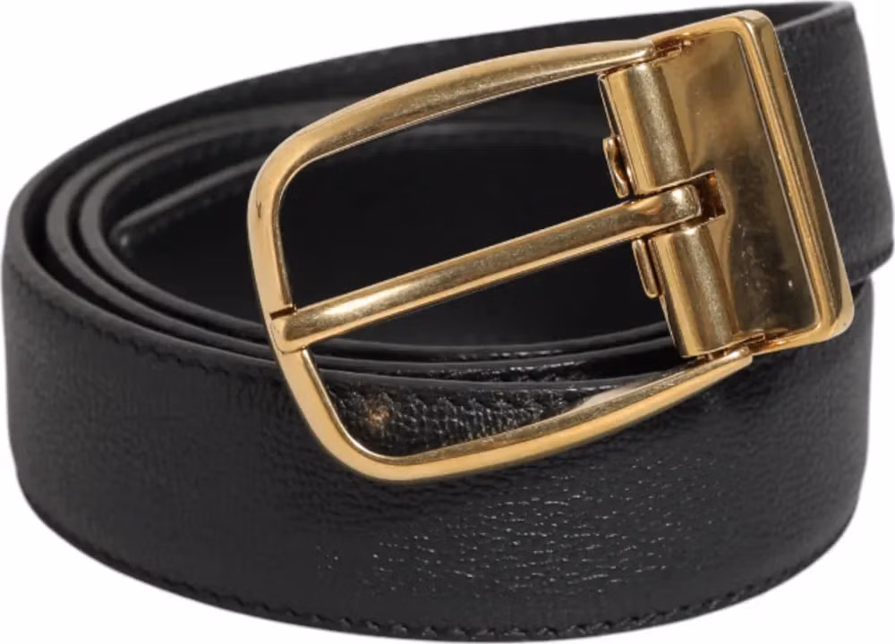 Dolce & Gabbana Black Leather Classic Metal Logo Buckle Belt