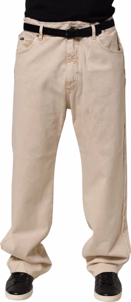 Dolce & Gabbana Beige Cotton Straight Denim Trouser Jeans