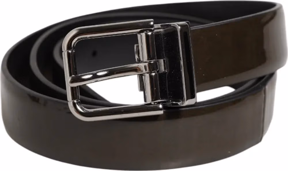 Dolce & Gabbana Brown Glossy Leather Classic Metal Buckle Belt