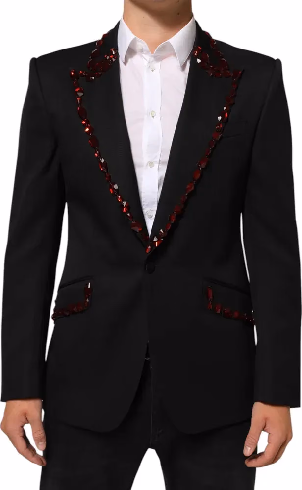 Dolce & Gabbana Black SICILIA Crystal Embellished Men Blazer