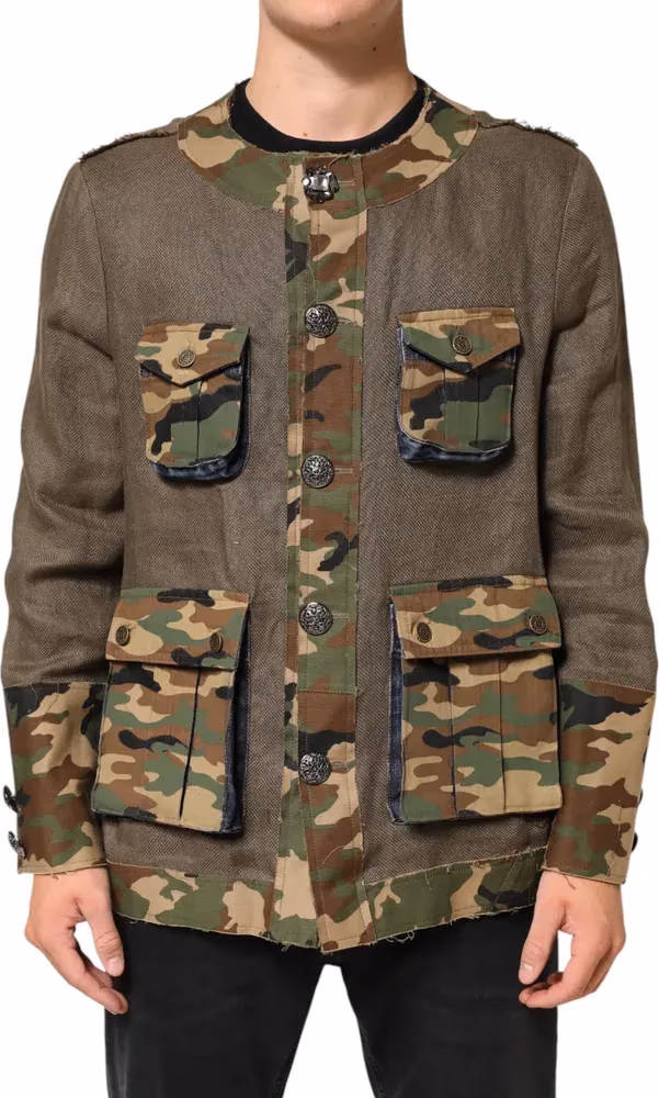 Dolce & Gabbana Brown Camouflage Linen Button Down Jacket