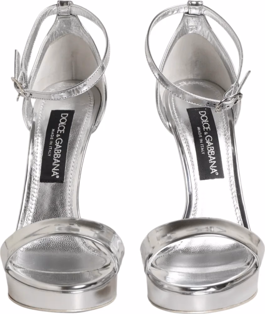 Dolce & Gabbana Silver Leather Platform Keira Sandals Shoes