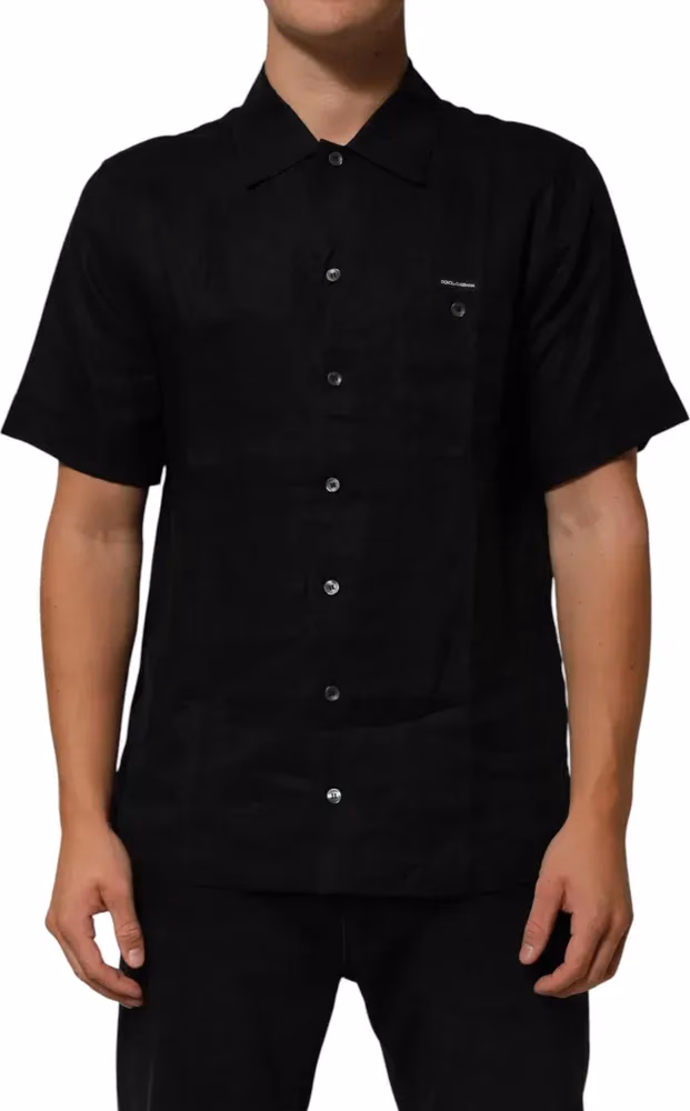 Carhartt Wip Black Linen Collared Short Sleeve Polo Shirt