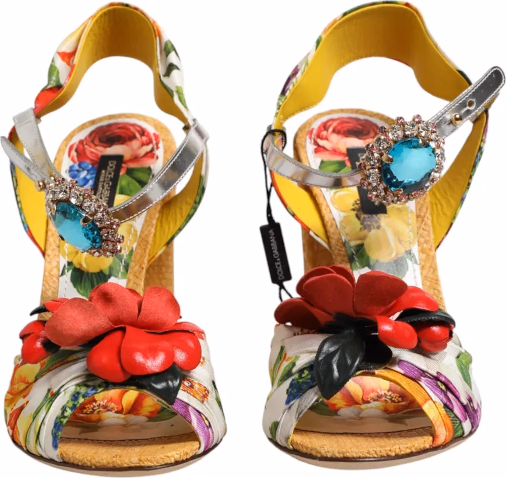 Dolce & Gabbana Multicolor Floral Crystal Embellished Sandals Shoes